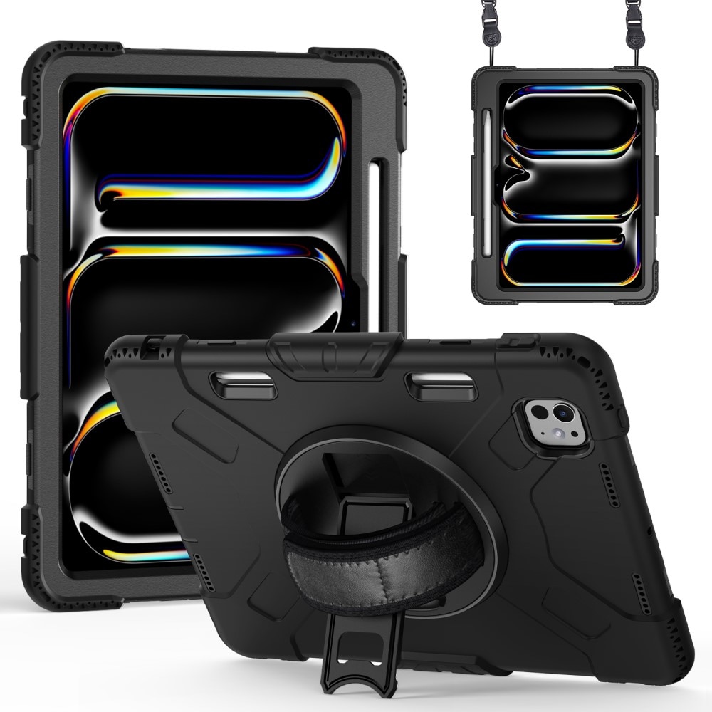 Apple iPad Pro 11 5th Gen (2024) Tøft hybriddeksel med skulderrem Svart