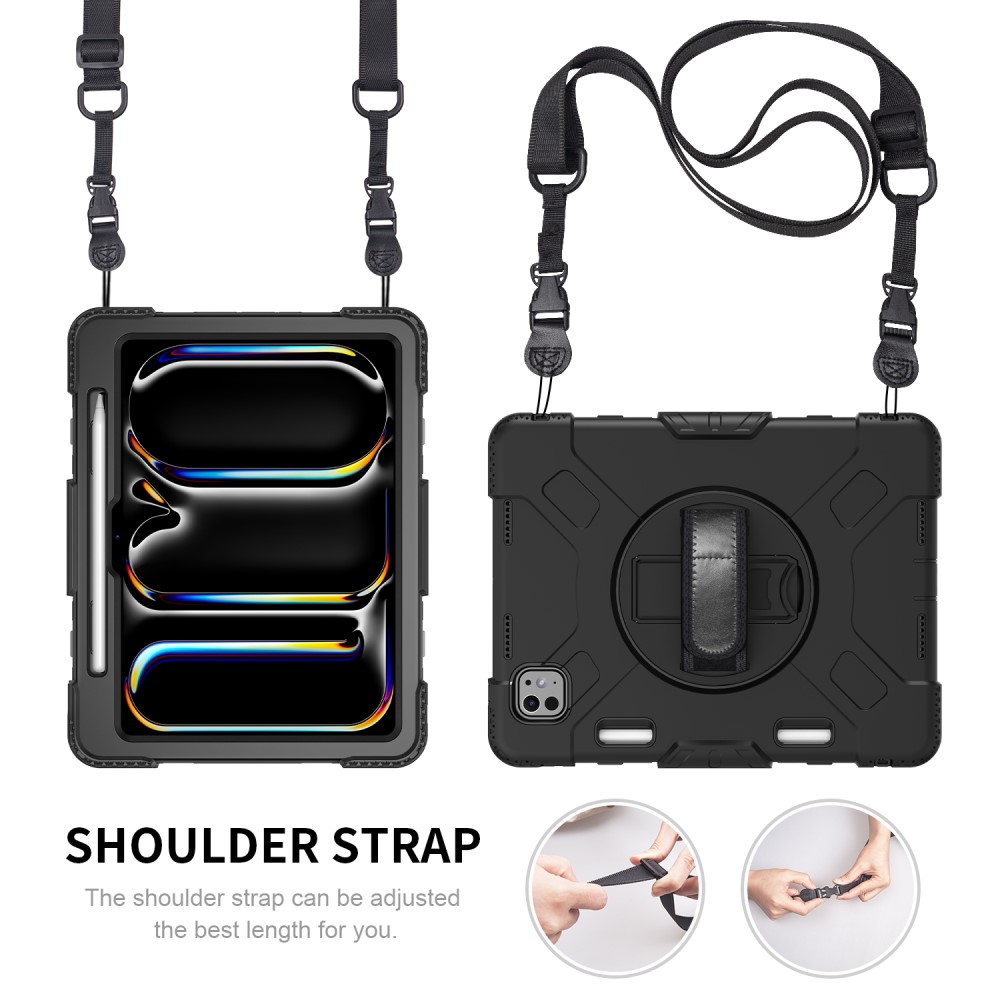 Apple iPad Pro 11 6th Gen (2025) Tøft hybriddeksel med skulderrem Svart