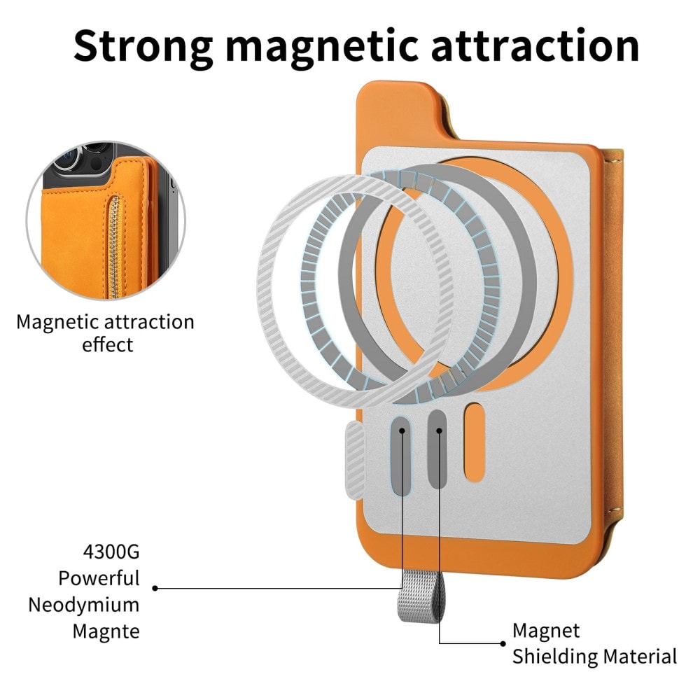 MagSafe-lommebok med glidelås og stativ, Oransje
