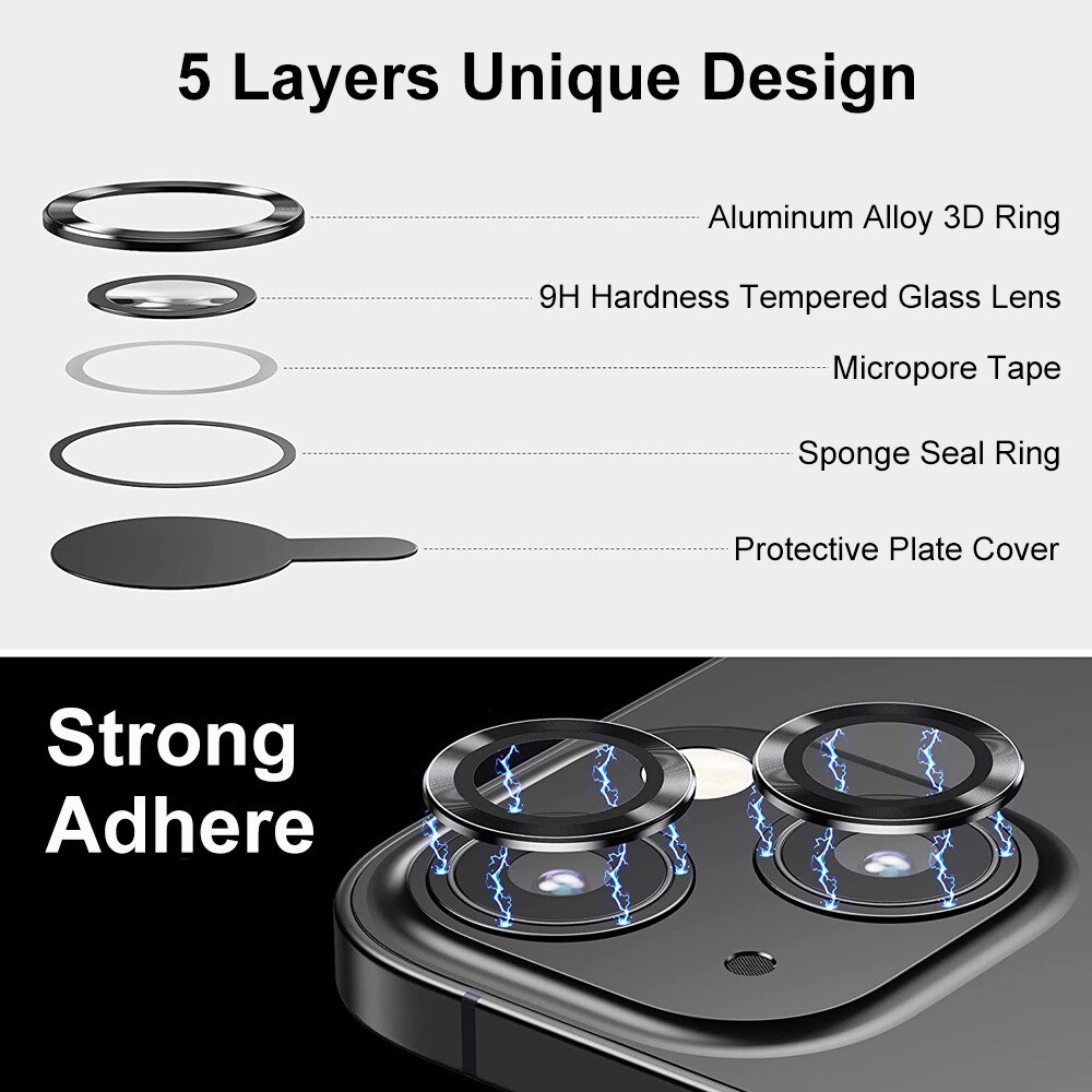 iPhone 14 Plus Linsebeskytter i glass og aluminium, Svart