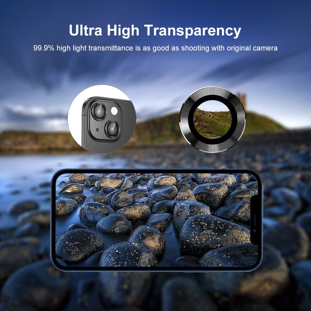 iPhone 14 Plus Linsebeskytter i glass og aluminium, Svart