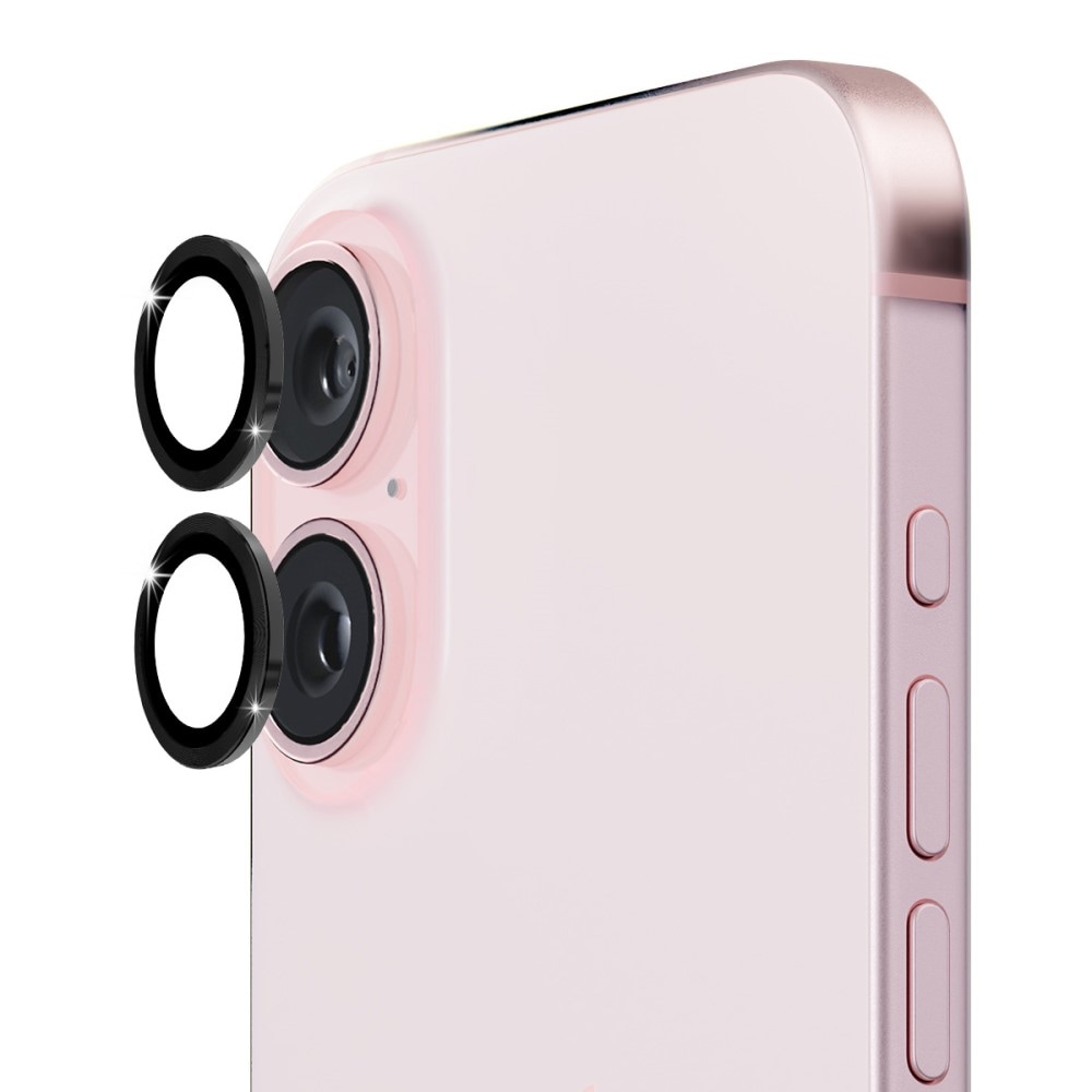 iPhone 16 Plus Linsebeskytter i glass og aluminium, Svart