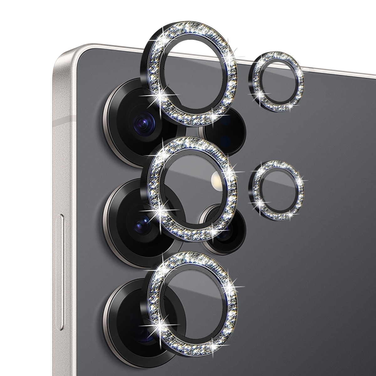 Samsung Galaxy S25 Ultra Glitrende linsebeskytter i herdet glass Svart