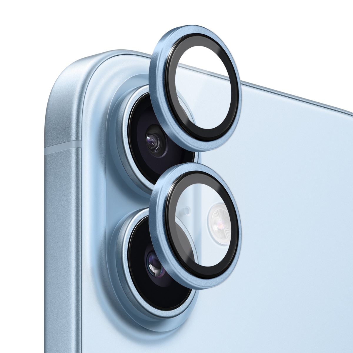 iPhone 17 Linsebeskytter i herdet glass med aluminiumsramme Blå