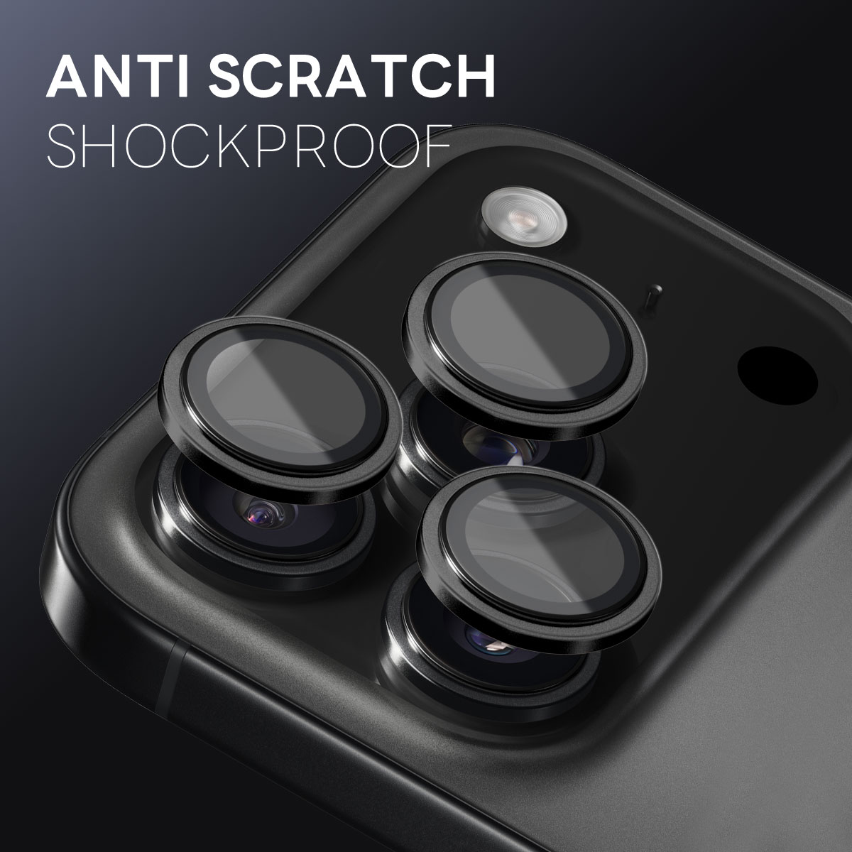 iPhone 17 Pro Max Linsebeskytter i herdet glass med aluminiumsramme Svart