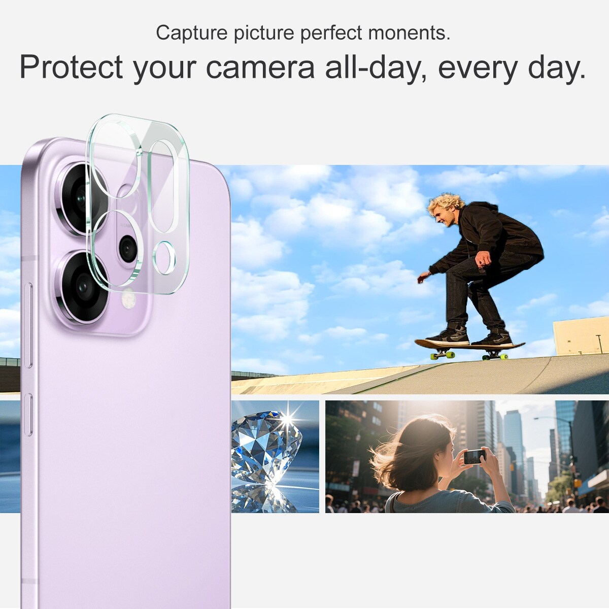 Oppo Reno 14 Kameralinsebeskyttelse i glass, Gjennomsiktig