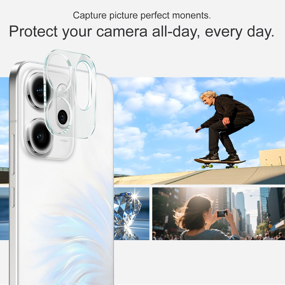 Oppo Reno 14 F Kameralinsebeskyttelse i glass, Gjennomsiktig