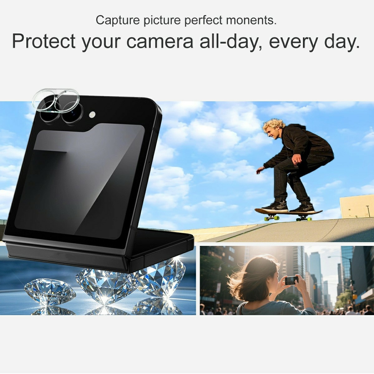 Samsung Galaxy Z Flip 7 FE Kameralinsebeskyttelse i glass, Gjennomsiktig