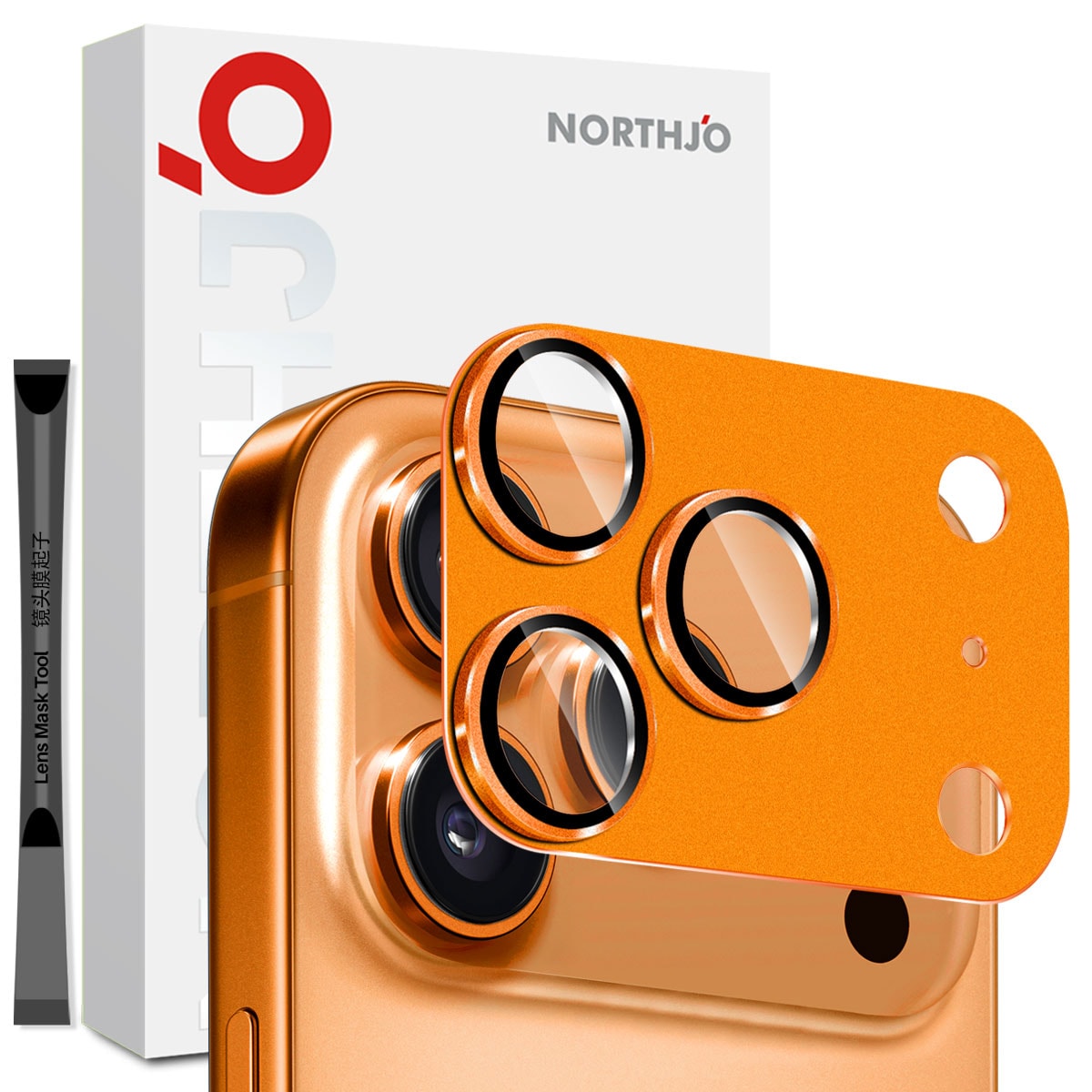 iPhone 17 Pro Kamerabeskyttelse herdet glass med metallramme, Oransje