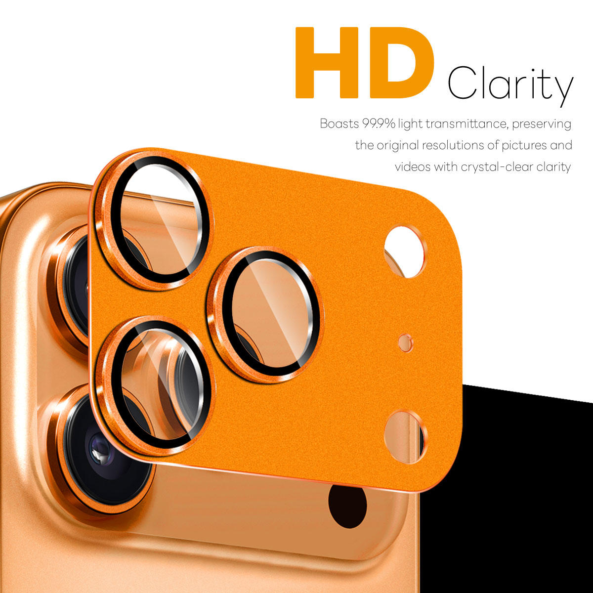 iPhone 17 Pro Kamerabeskyttelse herdet glass med metallramme, Oransje