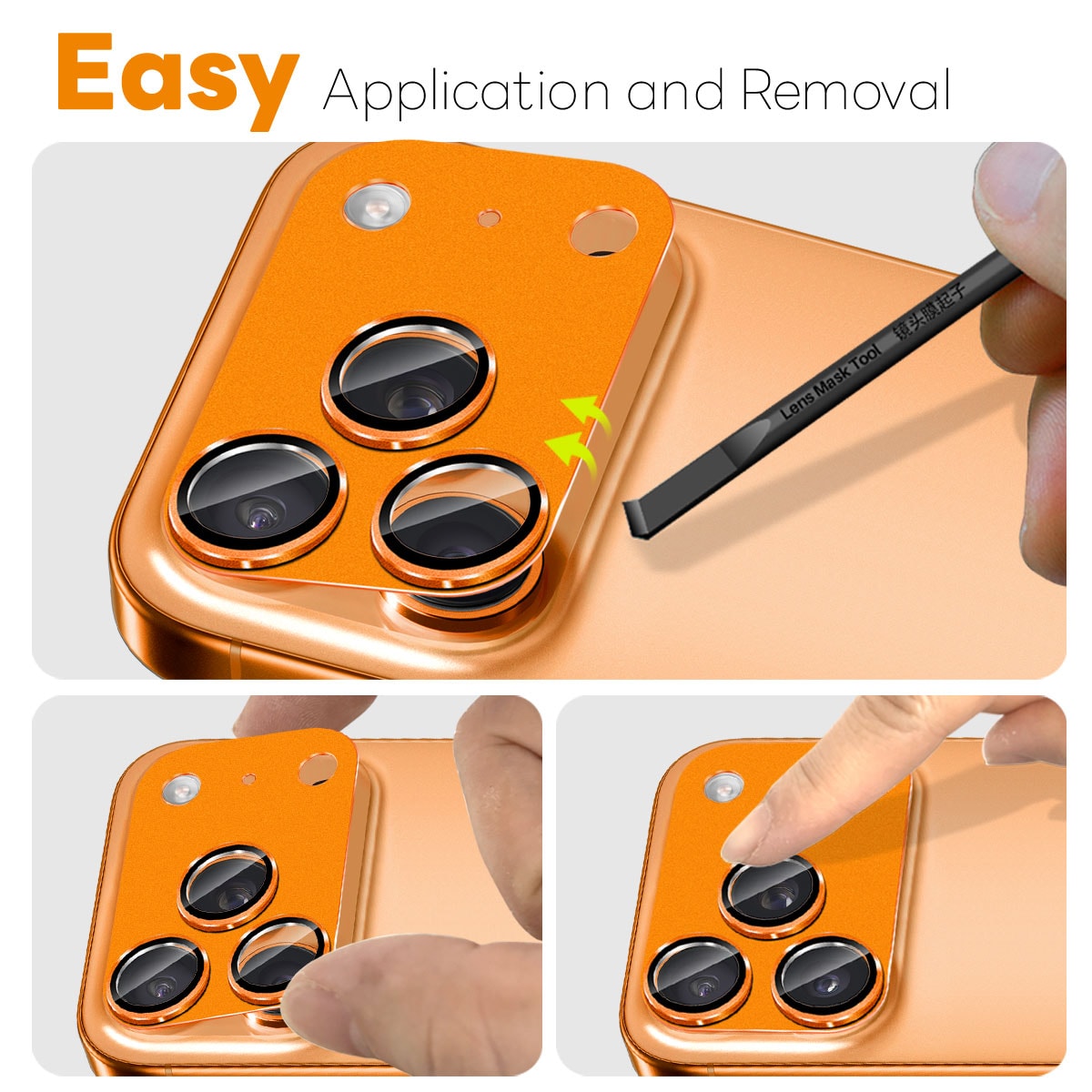iPhone 17 Pro Kamerabeskyttelse herdet glass med metallramme, Oransje