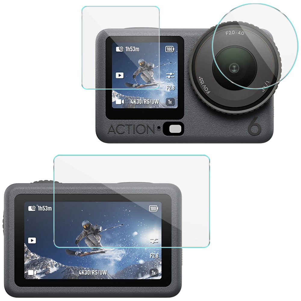 DJI Osmo Action 6 Heltdekkende Skjermbeskytter + Linseskjerm i Glass