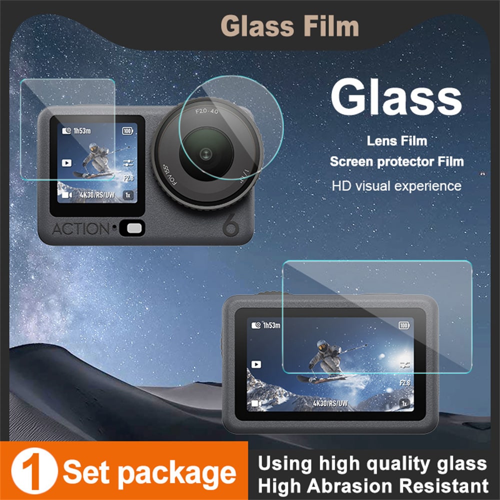 DJI Osmo Action 6 Heltdekkende Skjermbeskytter + Linseskjerm i Glass