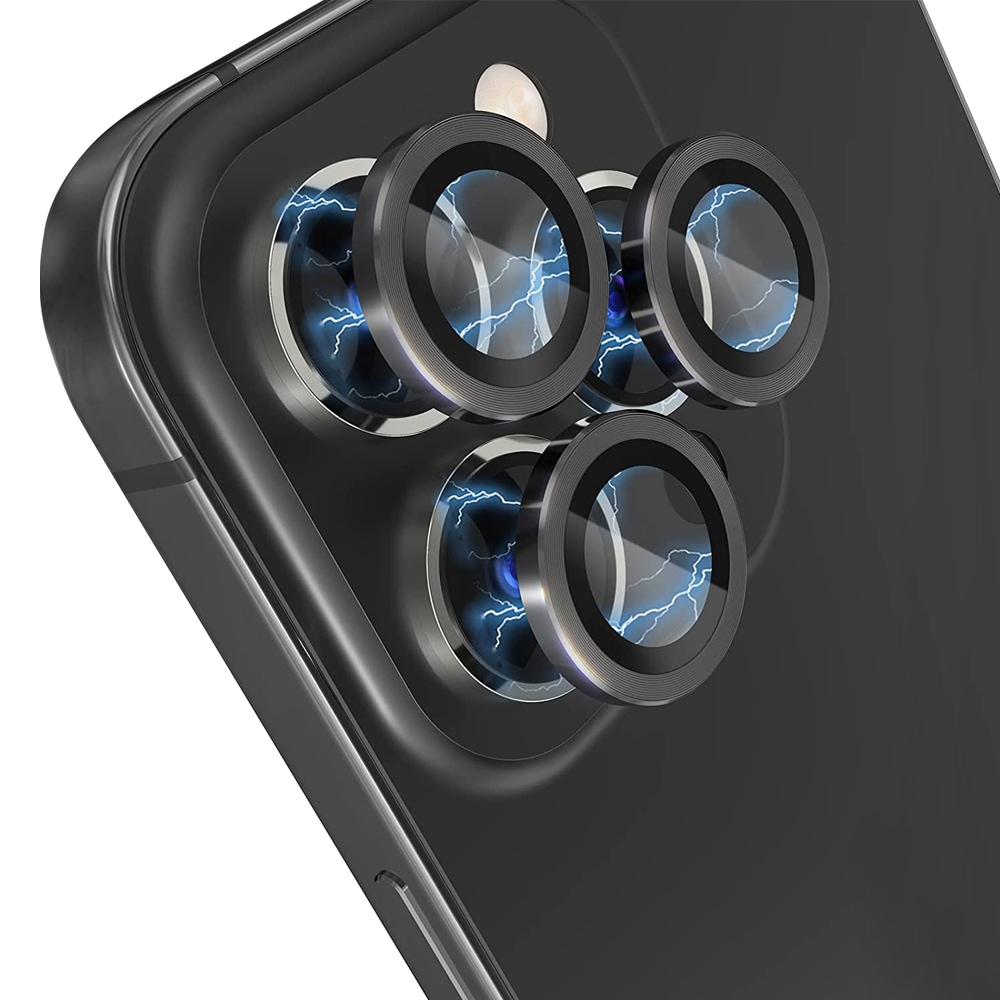 iPhone 13 Pro Max Linsebeskytter i herdet glass med aluminiumsramme Svart