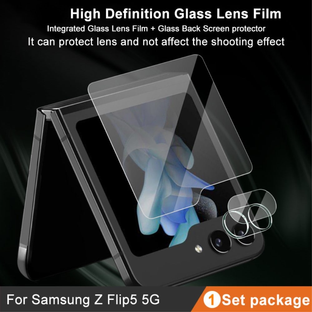 Samsung Galaxy Z Flip 5 Skjermbeskytter for ytterskjerm og linsebeskytter i herdet glass Gjennomsiktig