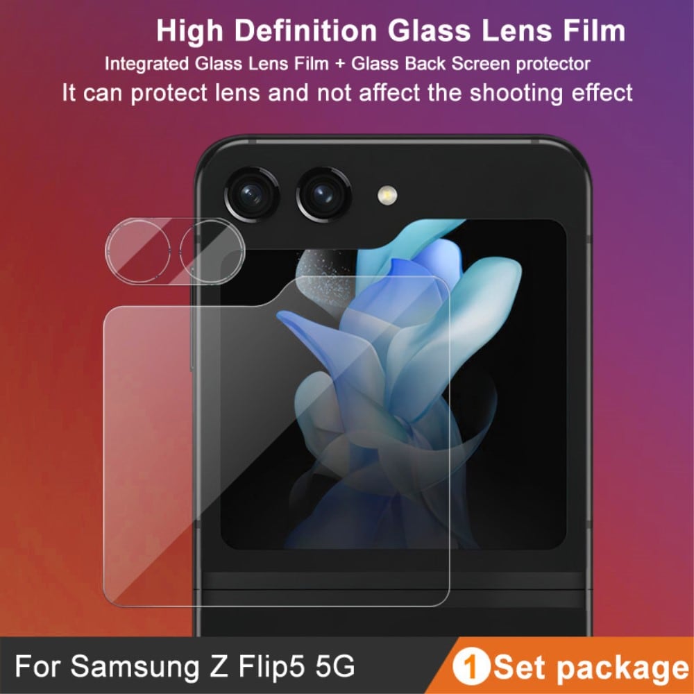 Samsung Galaxy Z Flip 5 Skjermbeskytter for ytterskjerm og linsebeskytter i herdet glass Gjennomsiktig
