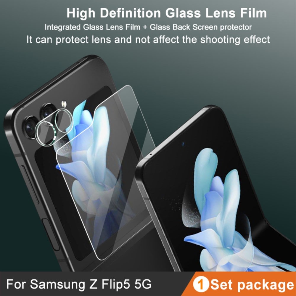 Samsung Galaxy Z Flip 5 Skjermbeskytter for ytterskjerm og linsebeskytter i herdet glass Gjennomsiktig