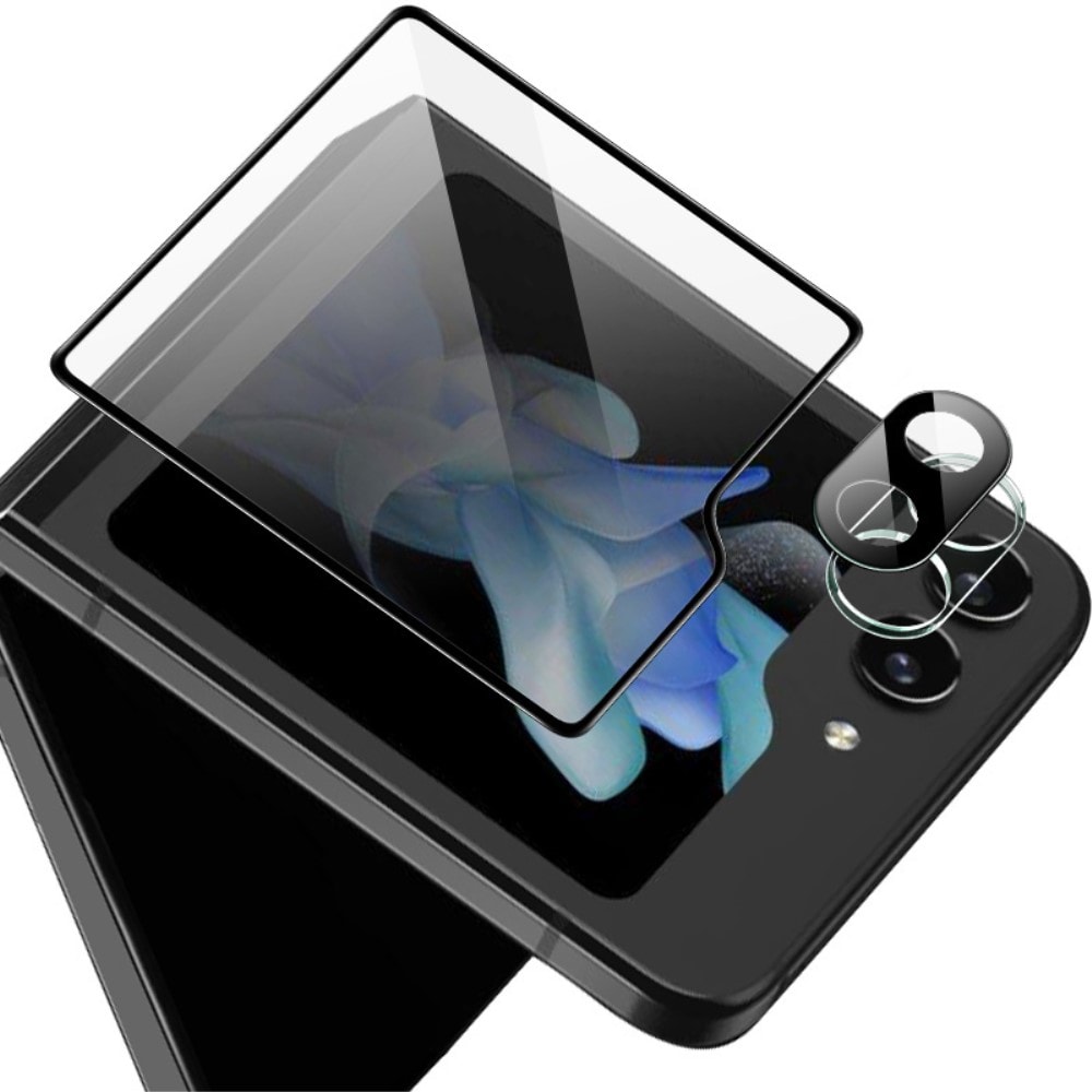 Samsung Galaxy Z Flip 5 Skjermbeskytter for ytterskjerm og linsebeskytter i herdet glass Svart