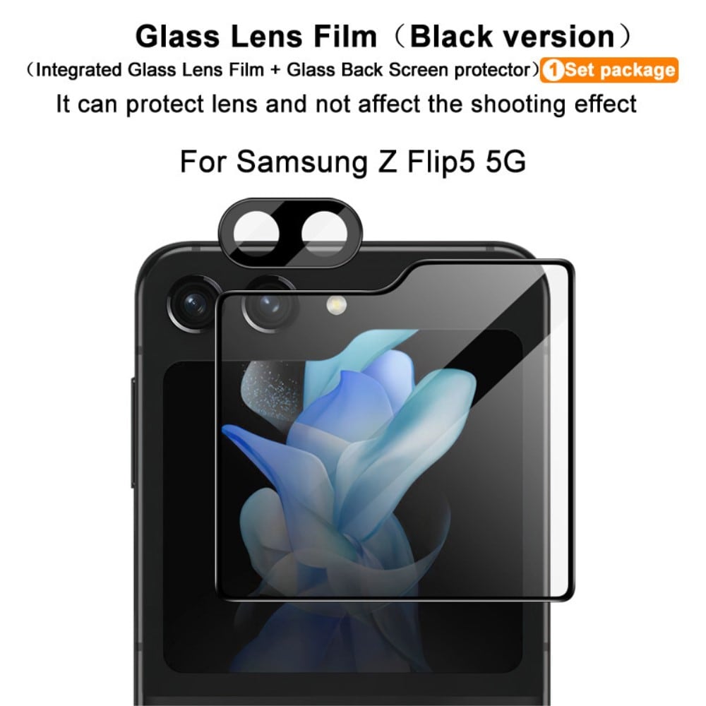 Samsung Galaxy Z Flip 5 Skjermbeskytter for ytterskjerm og linsebeskytter i herdet glass Svart