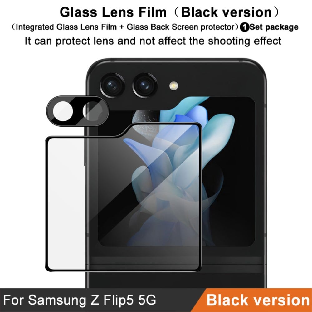 Samsung Galaxy Z Flip 5 Skjermbeskytter for ytterskjerm og linsebeskytter i herdet glass Svart