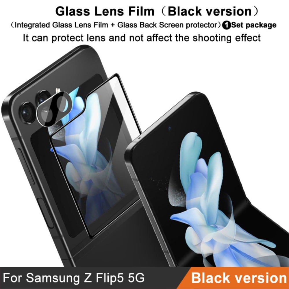 Samsung Galaxy Z Flip 5 Skjermbeskytter for ytterskjerm og linsebeskytter i herdet glass Svart