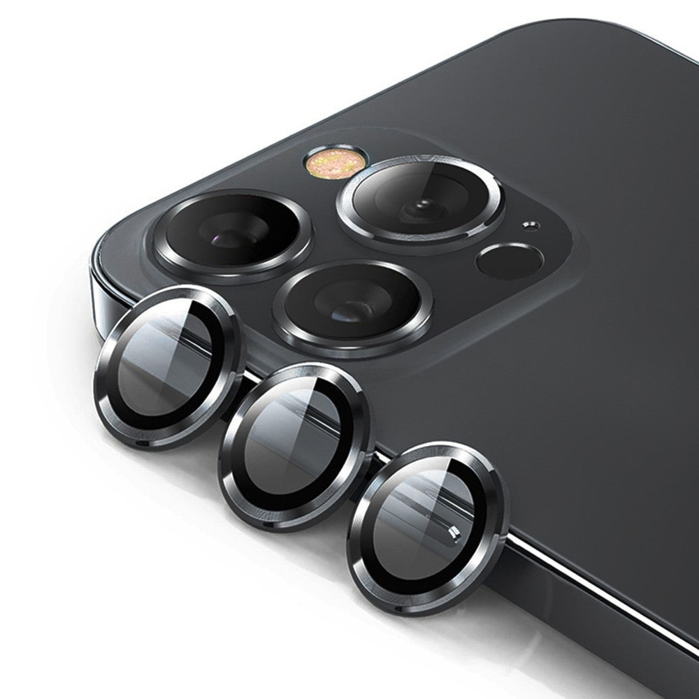 iPhone 15 Pro Linsebeskytter i glass og aluminium, Svart