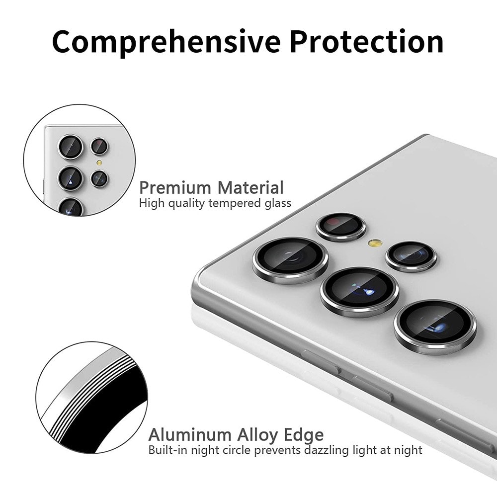 Samsung Galaxy S24 Ultra Linsebeskytter i glass og aluminium, Svart