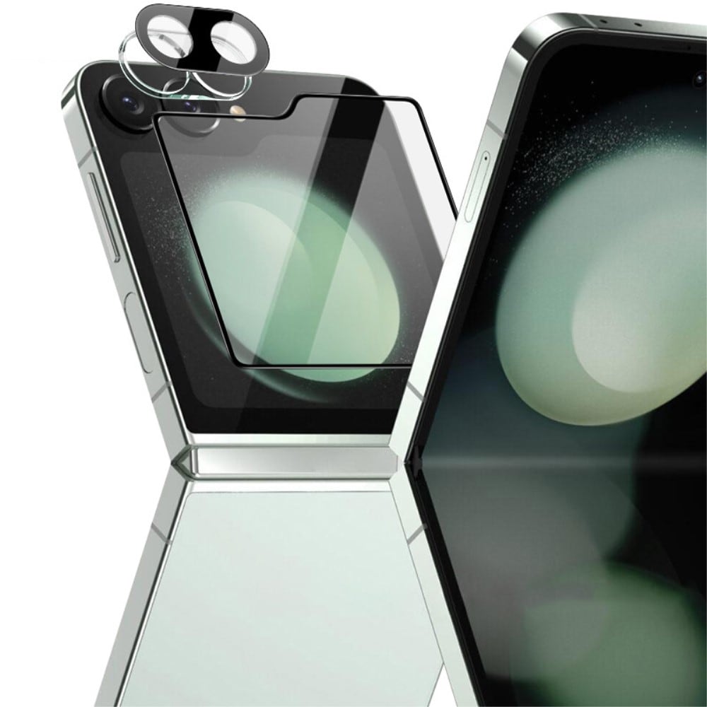 Samsung Galaxy Z Flip 6 Skjermbeskytter for ytterskjerm og linsebeskytter i herdet glass Svart