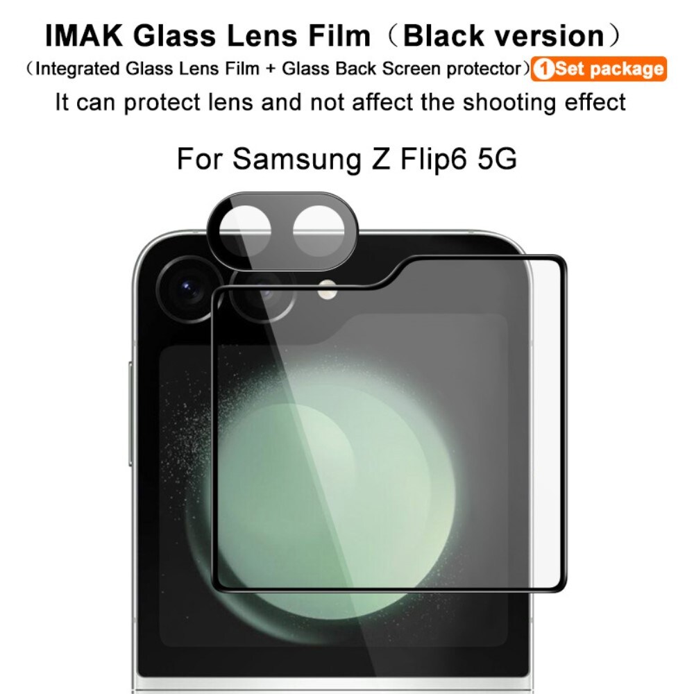 Samsung Galaxy Z Flip 6 Skjermbeskytter for ytterskjerm og linsebeskytter i herdet glass Svart