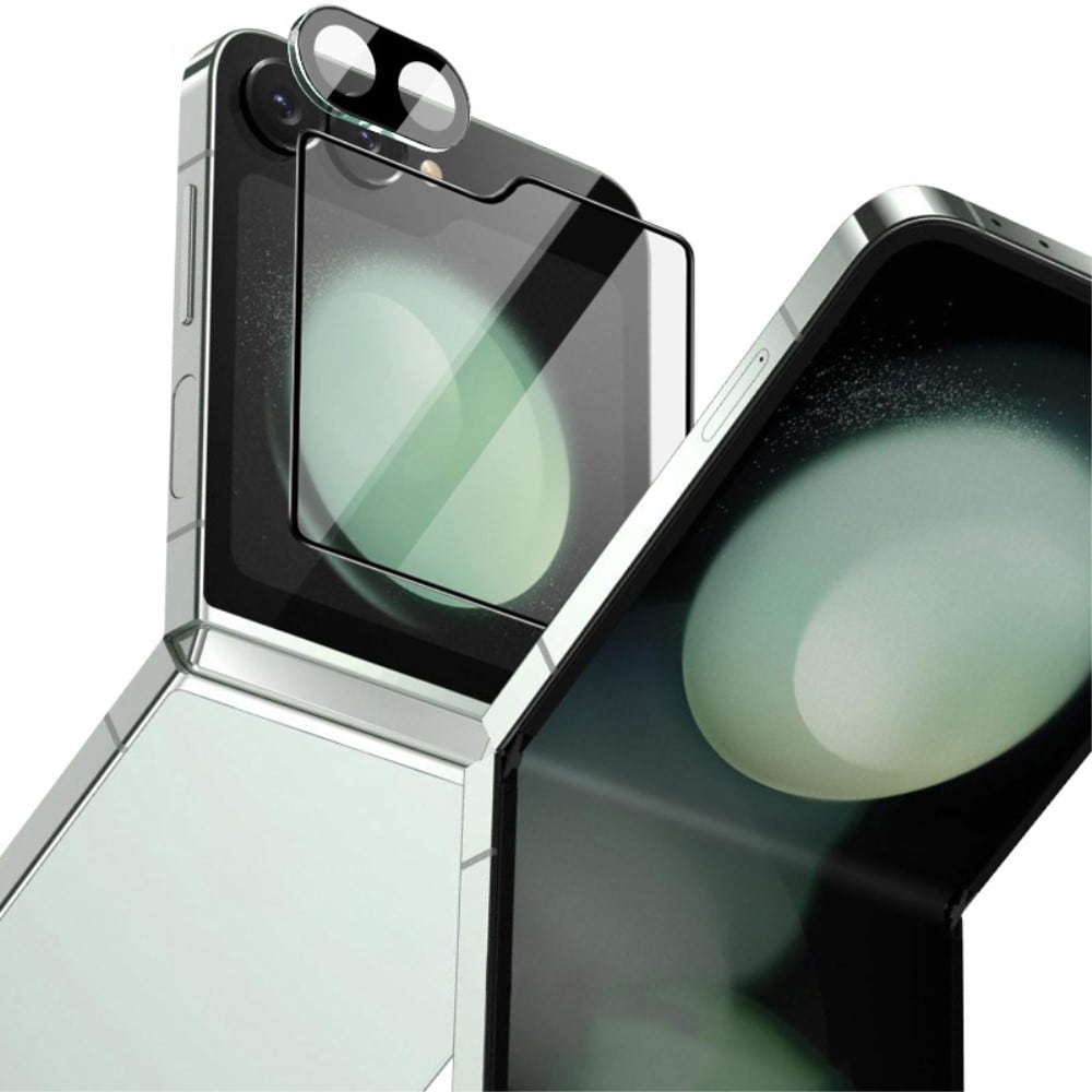 Samsung Galaxy Z Flip 6 Skjermbeskytter for ytterskjerm og linsebeskytter i herdet glass Svart