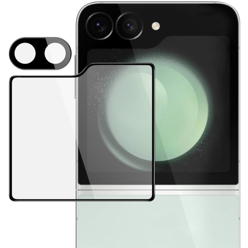 Samsung Galaxy Z Flip 6 Skjermbeskytter for ytterskjerm og linsebeskytter i herdet glass Svart