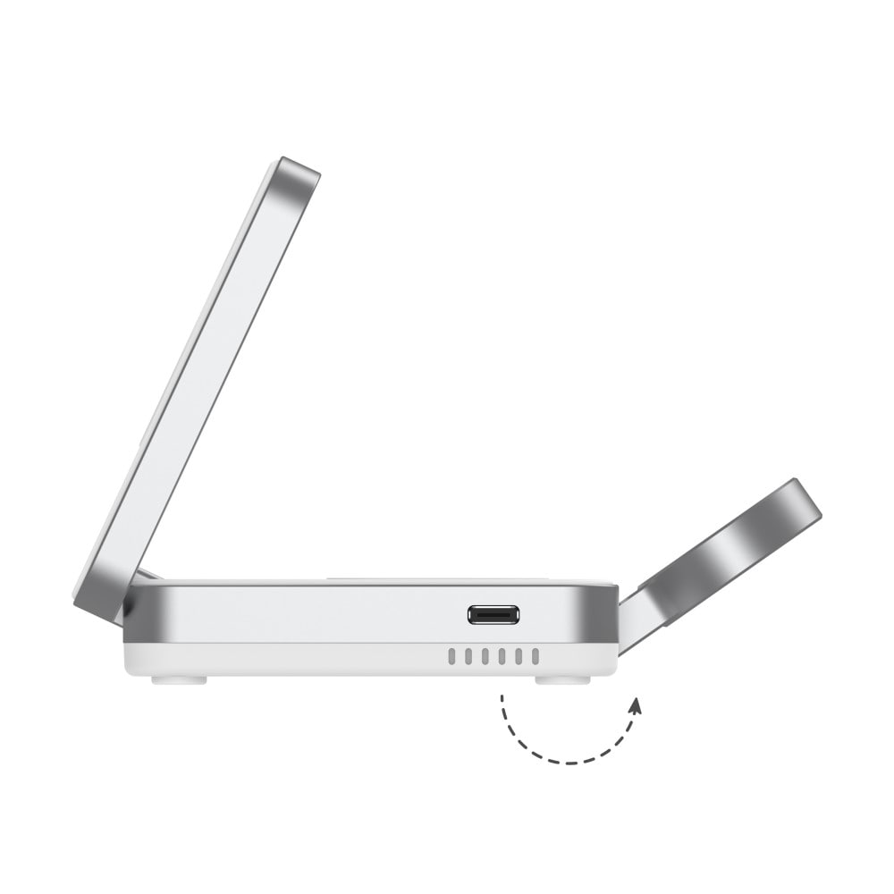 Compact Qi2 Magnetisk Trådløs Sammenleggbar Ladestativ 3-i-1, Hvit