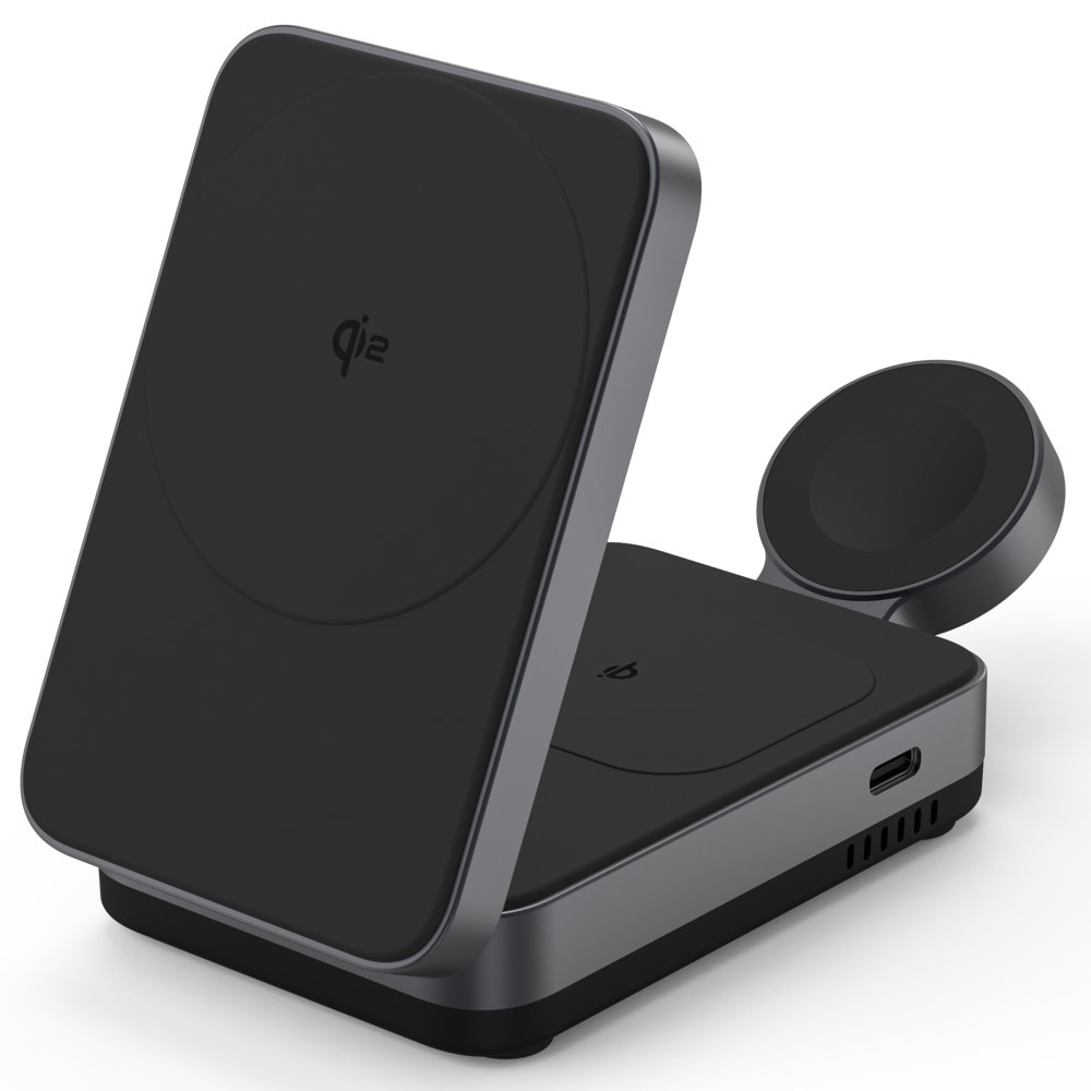Compact Qi2 Magnetisk Trådløs Sammenleggbar Ladestativ 3-i-1, Svart