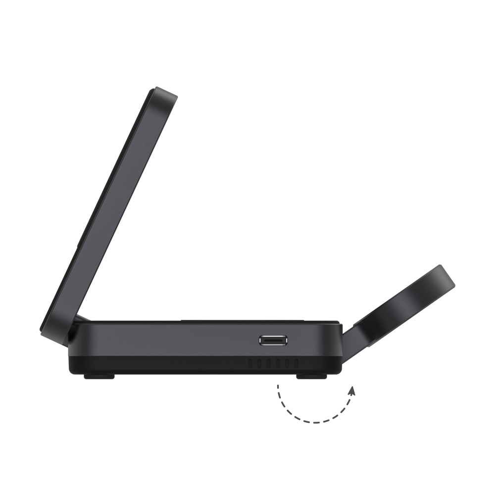 Compact Qi2 Magnetisk Trådløs Sammenleggbar Ladestativ 3-i-1, Svart