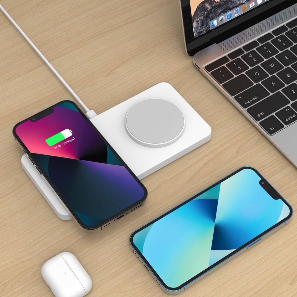 Trådløs magnetisk 2-i-1 lader 30W, Hvit