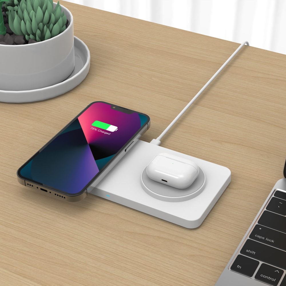 Trådløs magnetisk 2-i-1 lader 30W, Hvit