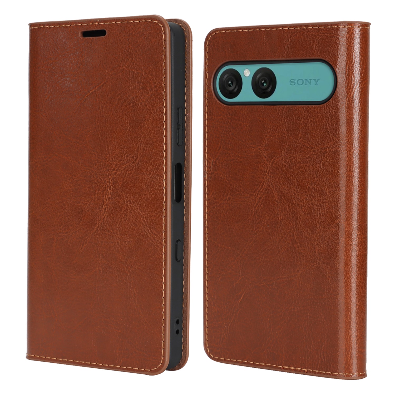 Sony Xperia 10 VII Smidig mobiletui i ekte skinn, Brun