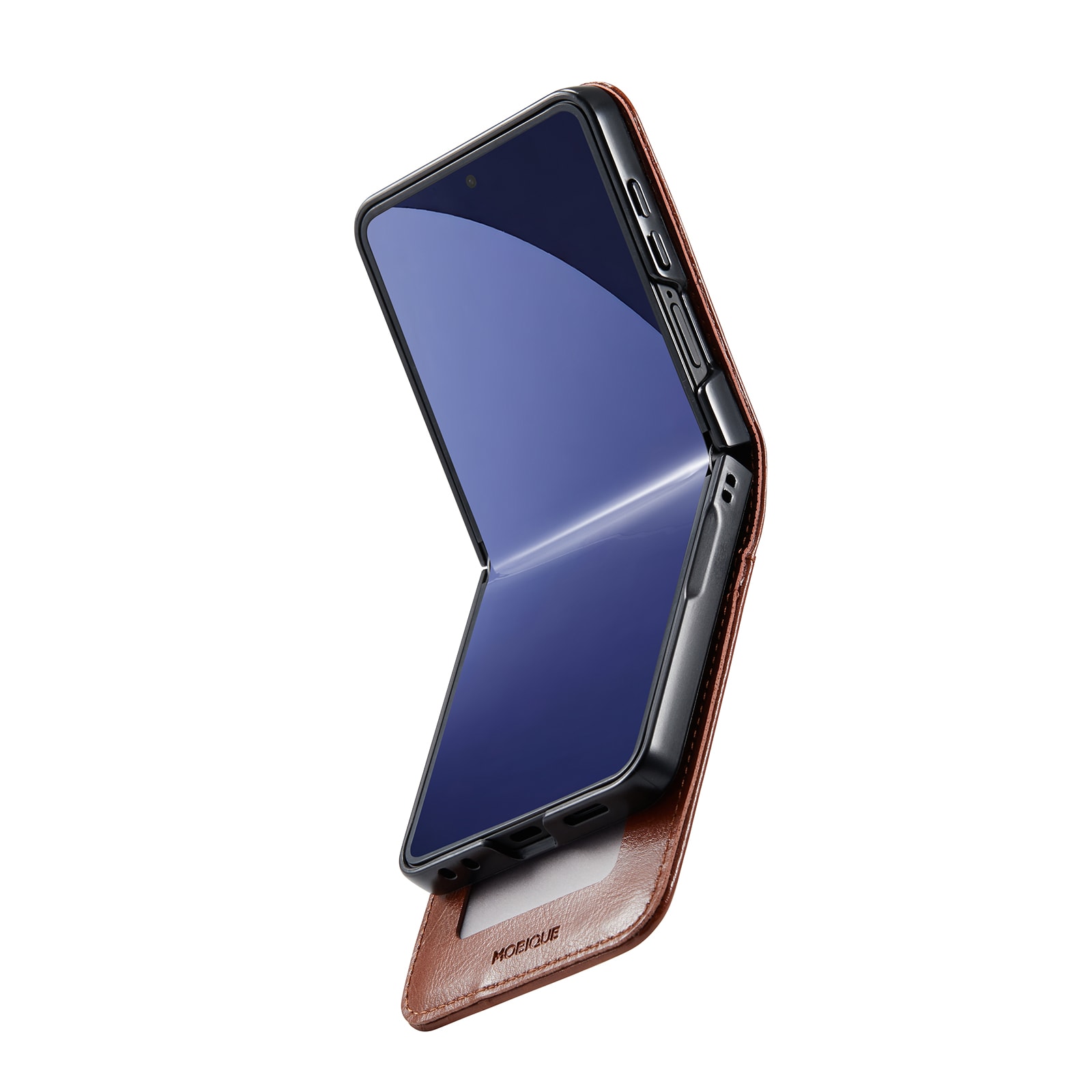 Samsung Galaxy Z Flip 7 Lommeboketui i ekte skinn, Cognac