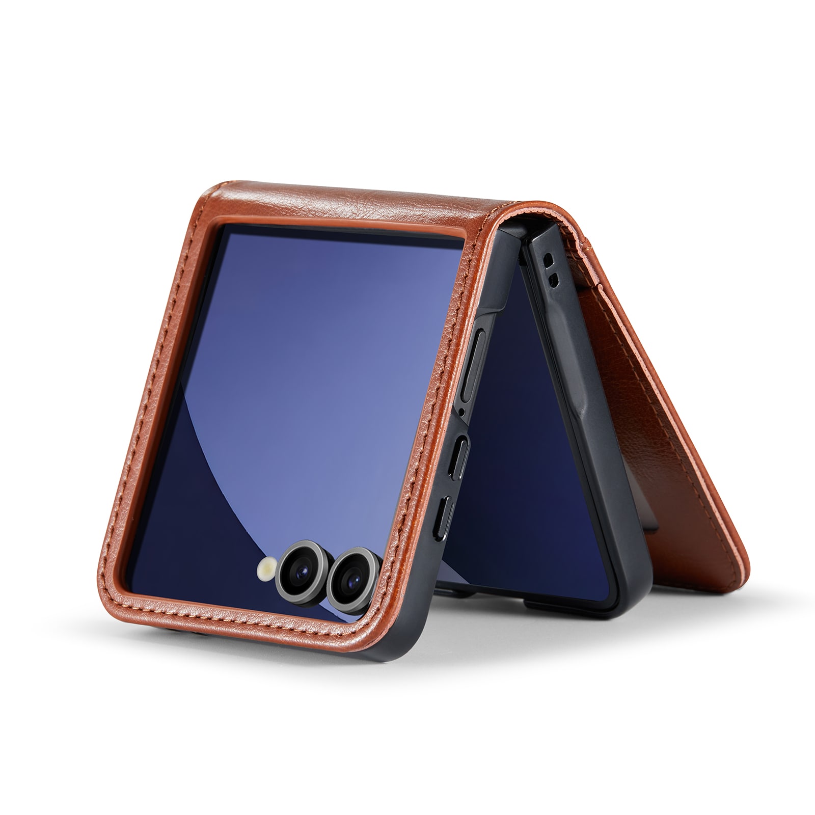 Samsung Galaxy Z Flip 7 Lommeboketui i ekte skinn, Cognac