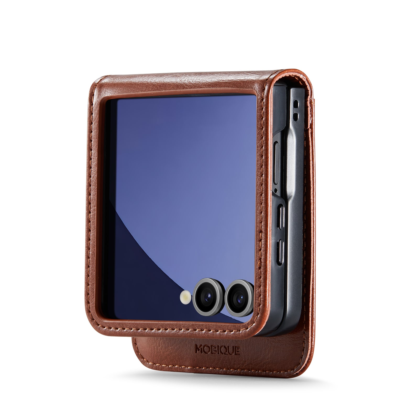 Samsung Galaxy Z Flip 7 Lommeboketui i ekte skinn, Cognac
