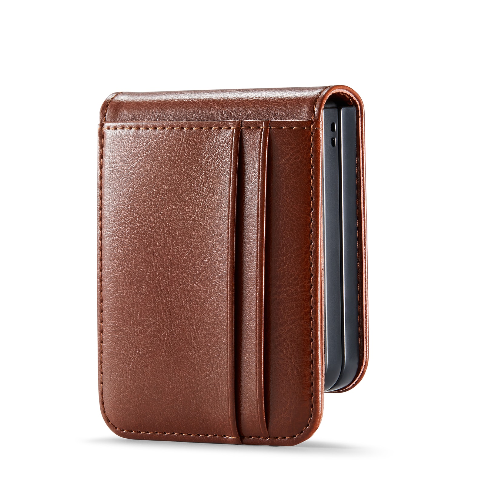 Samsung Galaxy Z Flip 7 Lommeboketui i ekte skinn, Cognac
