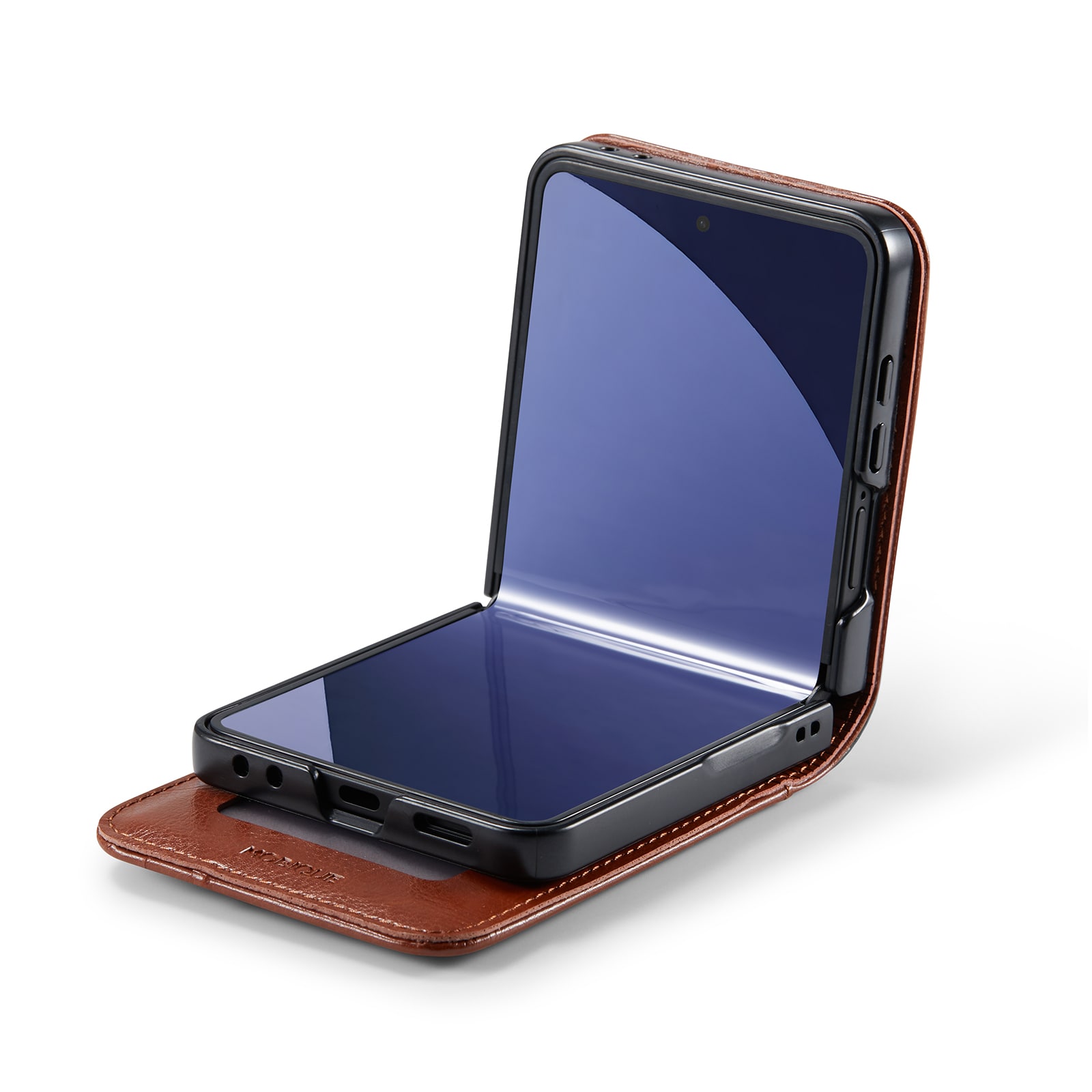 Samsung Galaxy Z Flip 7 Lommeboketui i ekte skinn, Cognac
