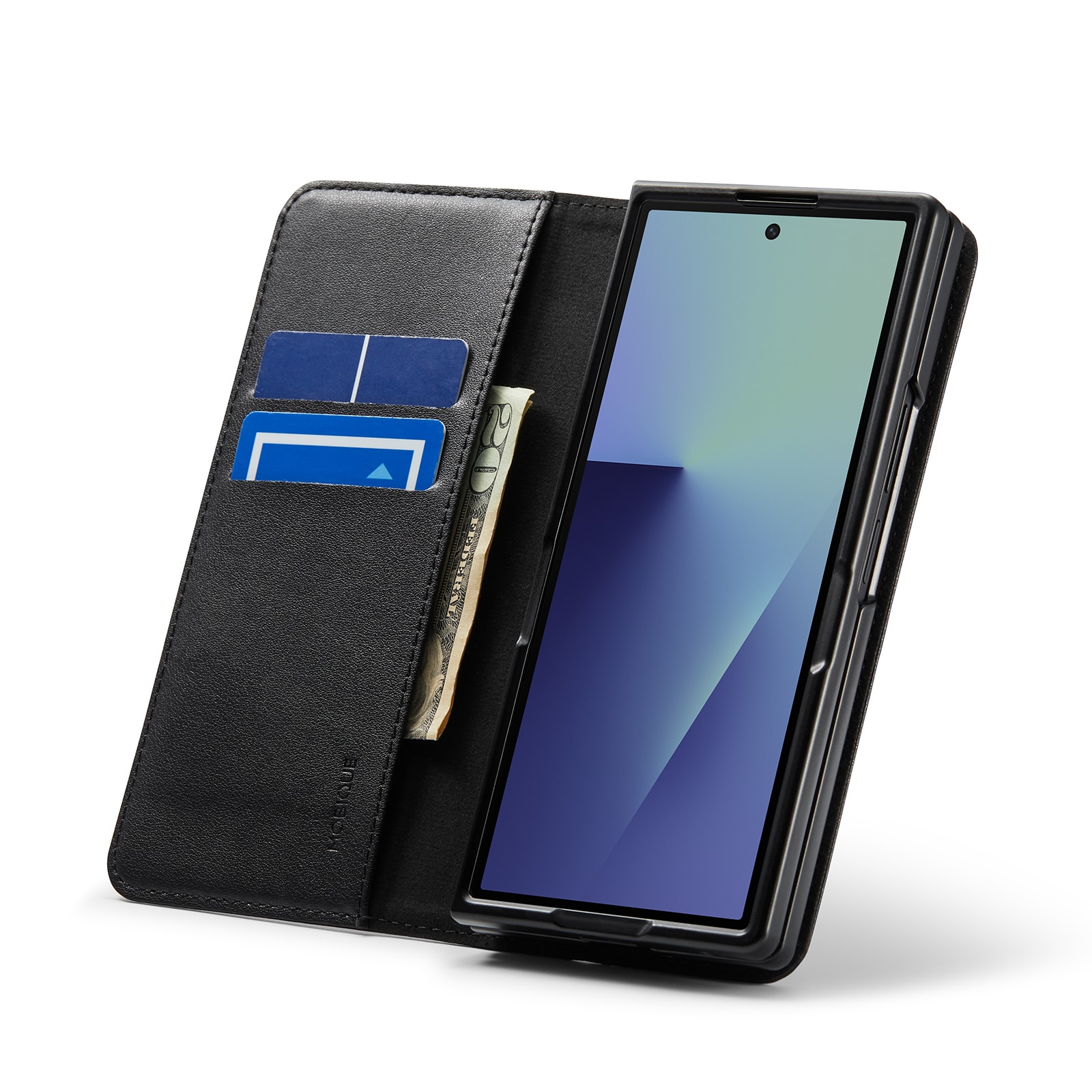 Samsung Galaxy Z Fold 7 Lommeboketui i ekte skinn, Svart