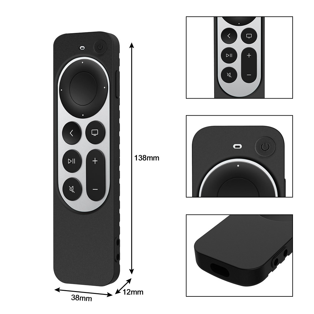 Apple TV 4K Gen 3 Siri fjernkontroll riflet silikondeksel, Svart