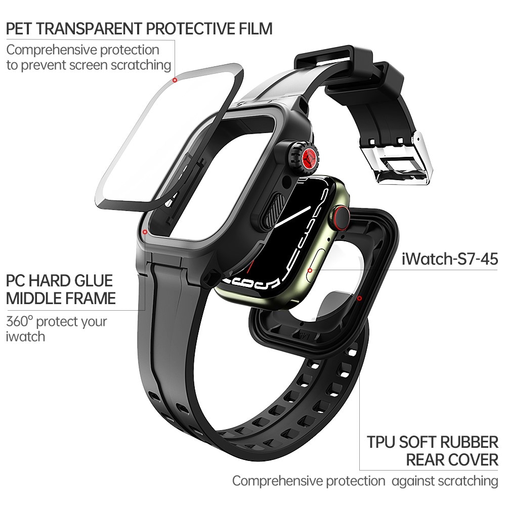 Apple Watch Series 9 45mm Vanntett deksel med silikonreim, Svart