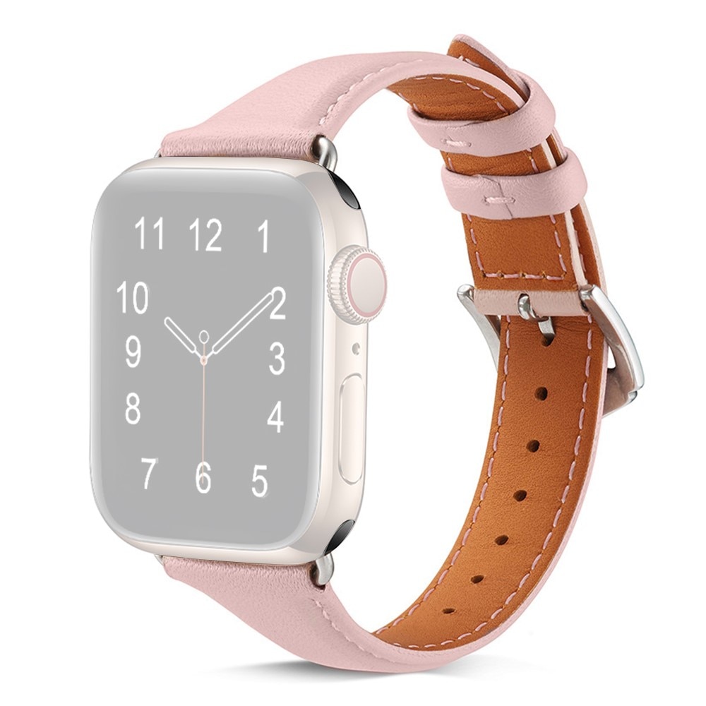 Apple Watch Series 11 42mm Smalt armbånd i ekte skinn, Rosa