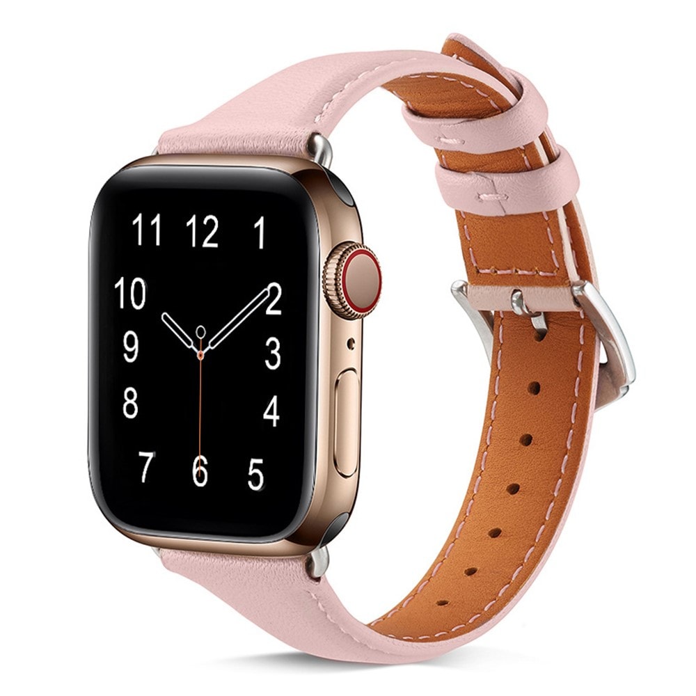 Apple Watch Series 11 42mm Smalt armbånd i ekte skinn, Rosa