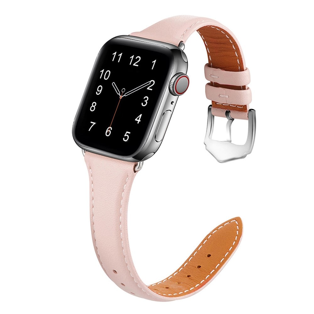 Apple Watch Series 11 42mm Smalt armbånd i ekte skinn, Rosa