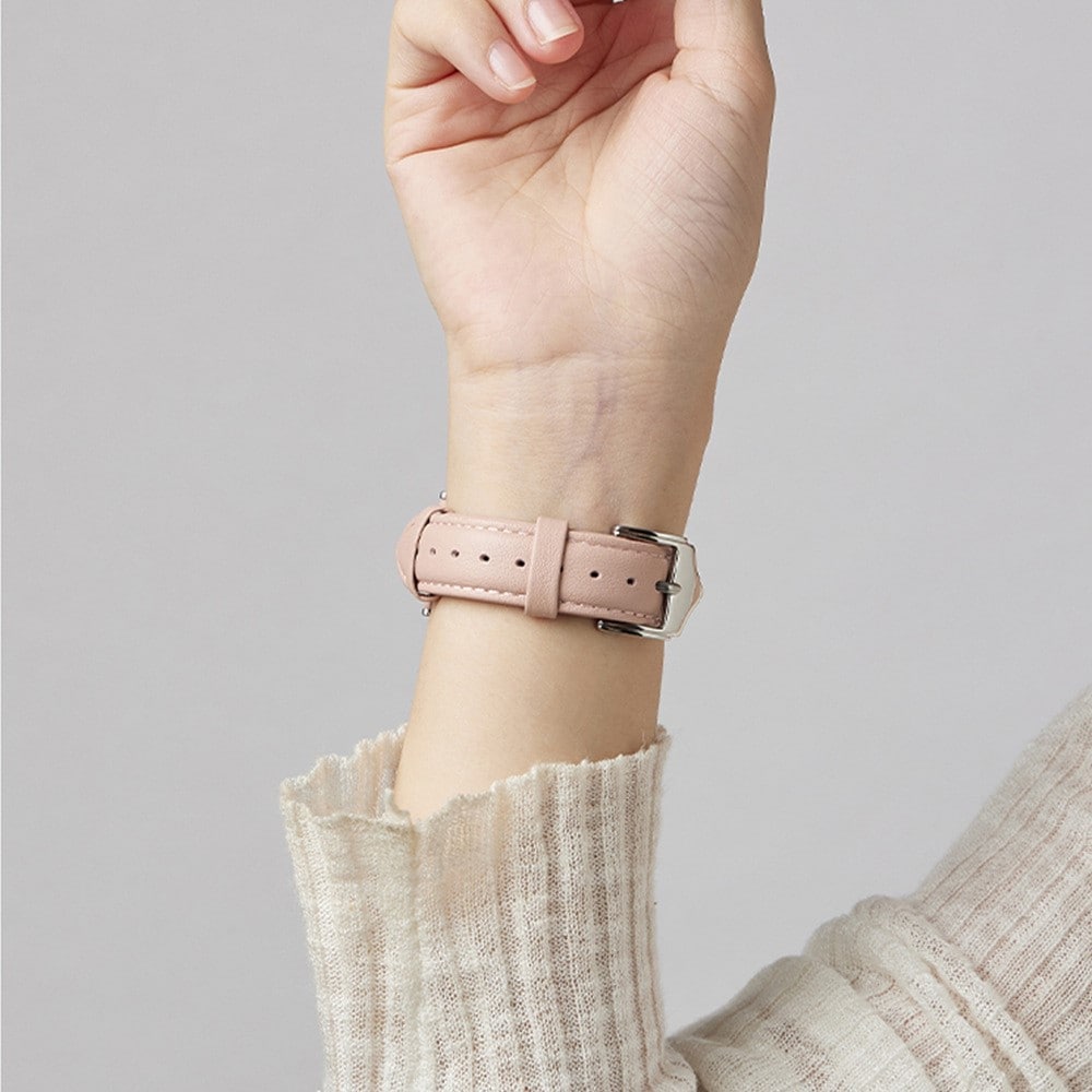 Apple Watch Series 11 42mm Smalt armbånd i ekte skinn, Rosa