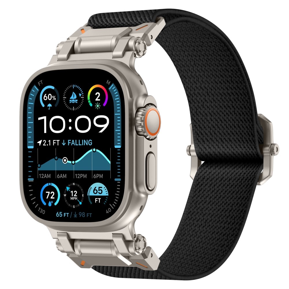 Apple Watch Series 8 45mm Slitester og fleksibel nylonreim, Svart/titan